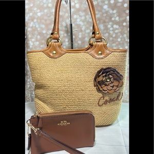 COACH Straw Handbag with wristlet